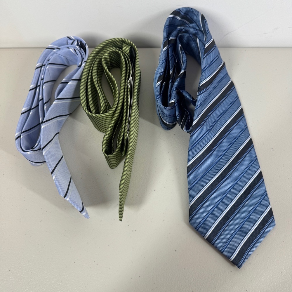 Amedeo Italian Silk Tie Bundle Blue Green Striped Designer Neckties Lot 3 - Picture 3 of 10